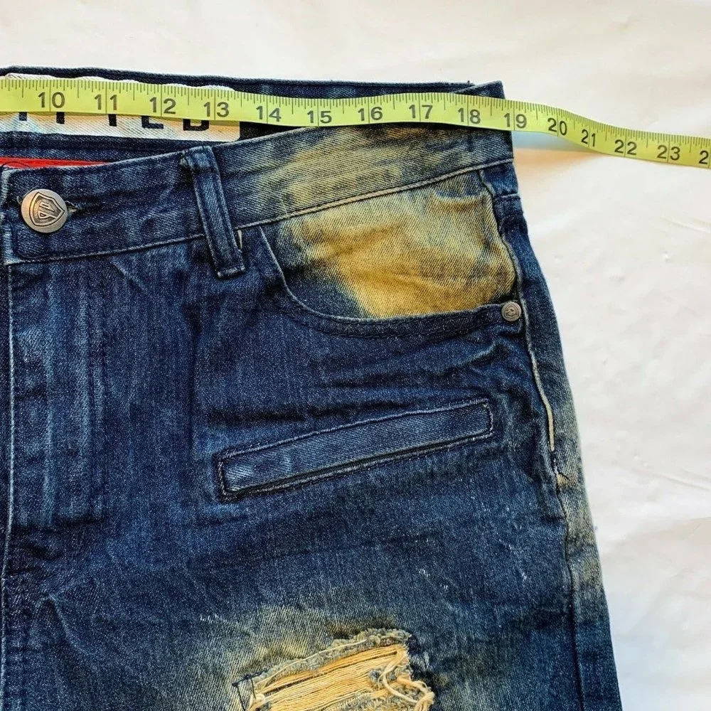 Encrypted Jeans Mens‎ 38x33 Distressed Acid Wash Relaxed Biker Moto Quilted NEW
